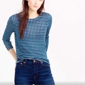 J Crew • Tippi Navy Blue Gingham Print Merino Wool Sweater Size Medium